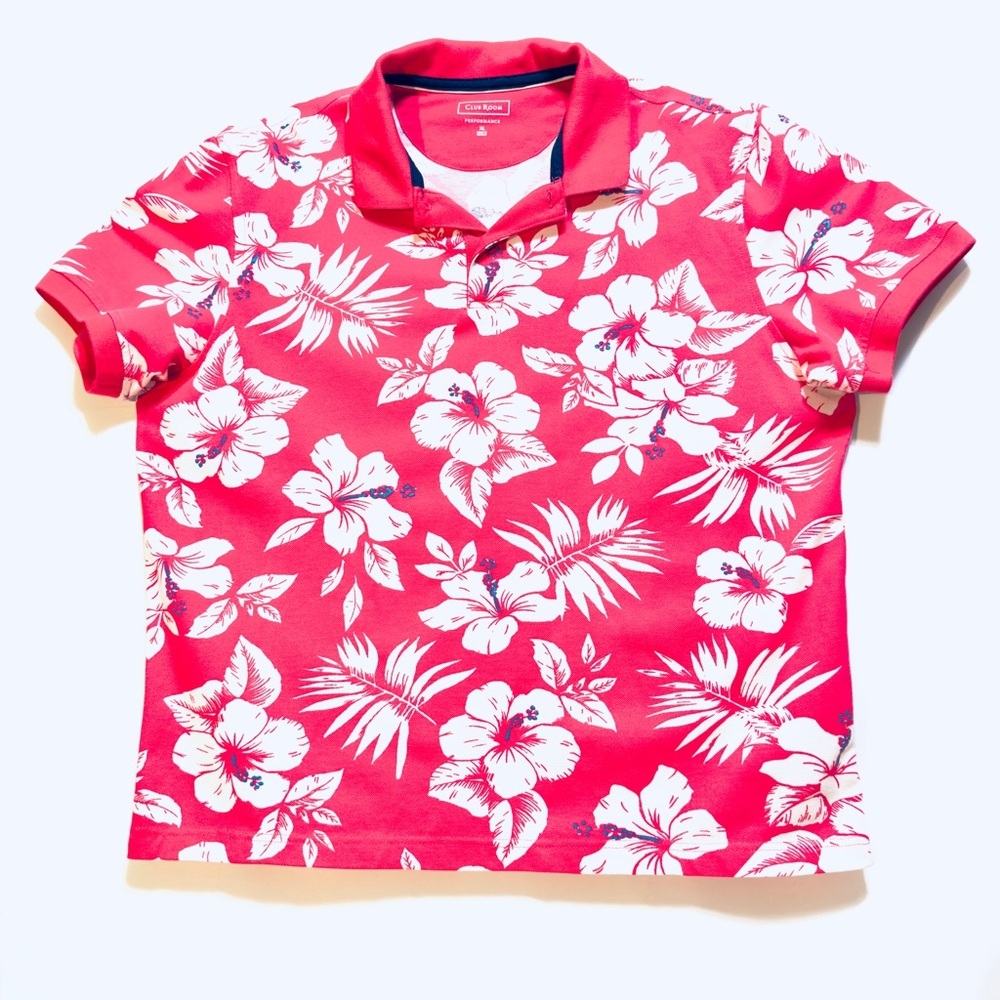 Club Room Pink & White Hibiscus Short Sleeve Mens Shirt Size‎ XL ~ Perfect